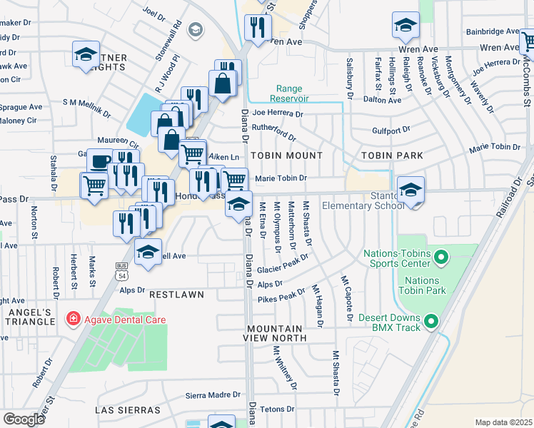map of restaurants, bars, coffee shops, grocery stores, and more near 9020 Mount Etna Drive in El Paso