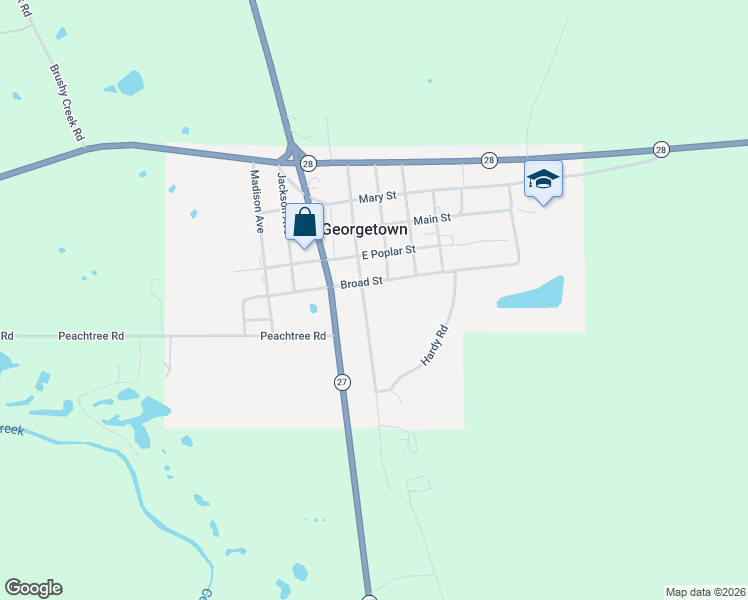 map of restaurants, bars, coffee shops, grocery stores, and more near 1150 Railroad Avenue in Georgetown