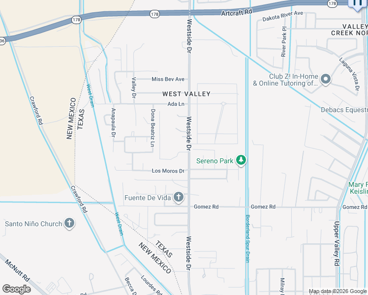 map of restaurants, bars, coffee shops, grocery stores, and more near 5925 Westside Drive in El Paso
