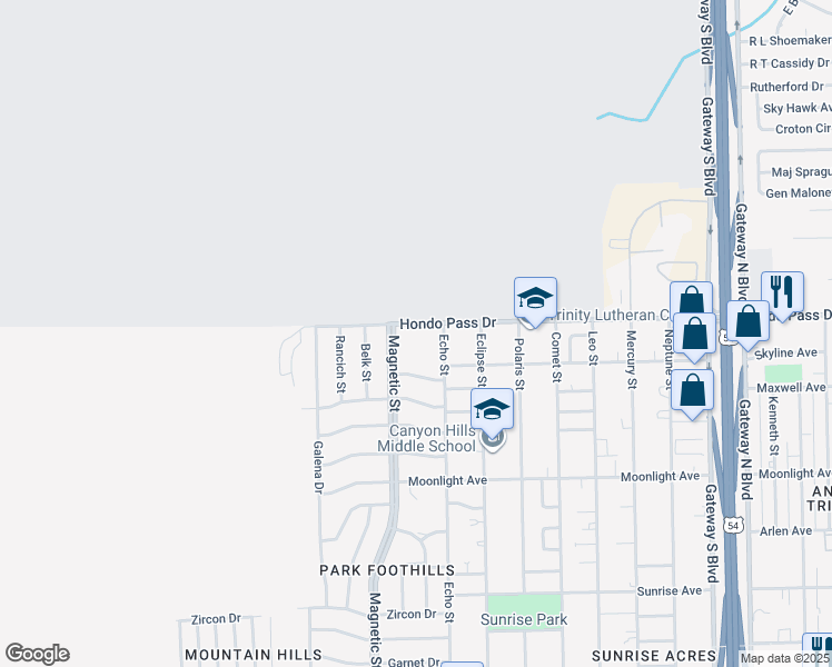 map of restaurants, bars, coffee shops, grocery stores, and more near 9026 Echo Street in El Paso