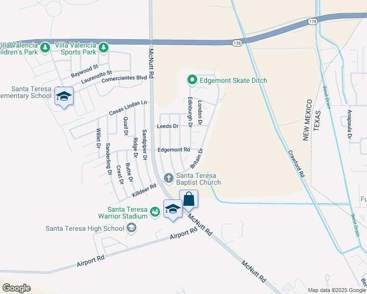 map of restaurants, bars, coffee shops, grocery stores, and more near 5700 Wales Drive in Santa Teresa