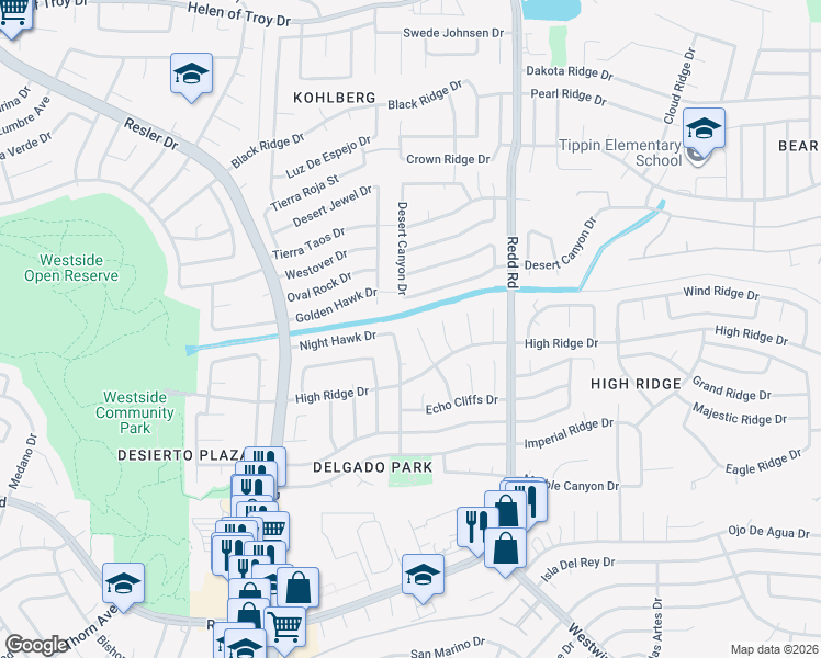 map of restaurants, bars, coffee shops, grocery stores, and more near 1225 Coyote Lane in El Paso