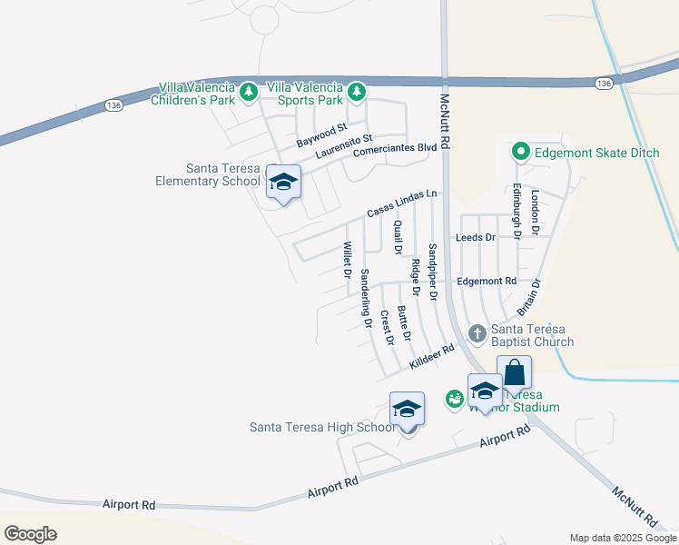map of restaurants, bars, coffee shops, grocery stores, and more near 172 Kite Court in Santa Teresa