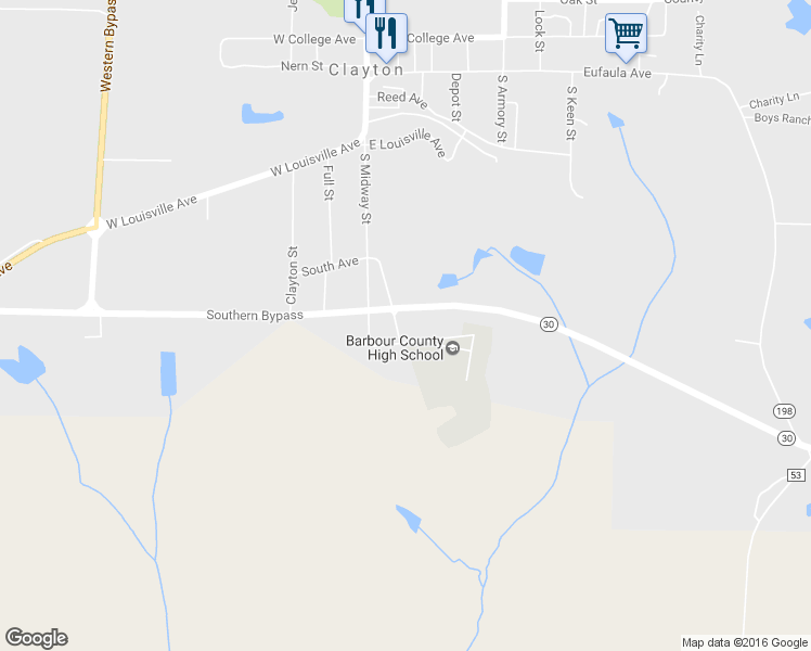 map of restaurants, bars, coffee shops, grocery stores, and more near 3600 Alabama 30 in Clayton