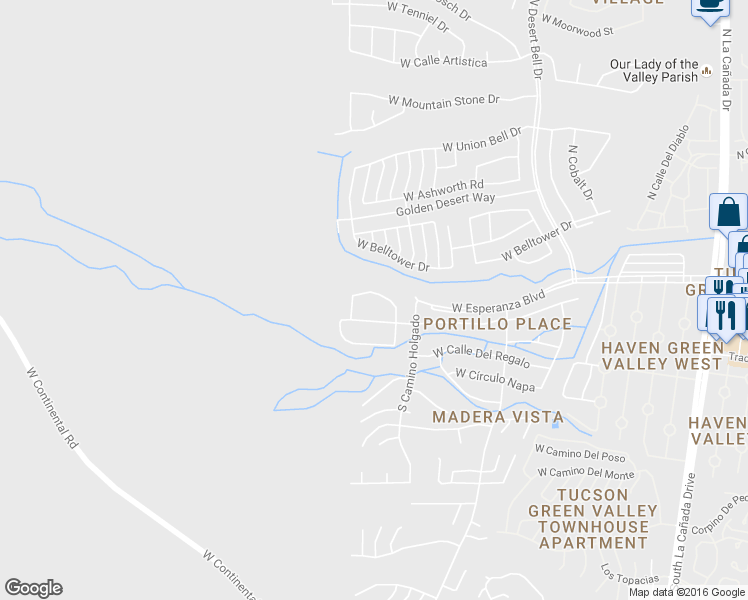 map of restaurants, bars, coffee shops, grocery stores, and more near 1119 West Circle Del Norte in Green Valley