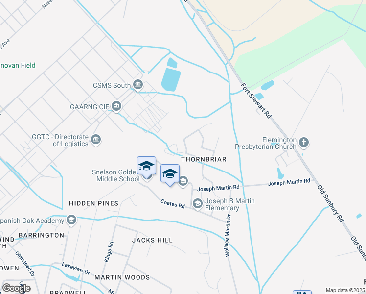 map of restaurants, bars, coffee shops, grocery stores, and more near 903 Primrose Lane in Hinesville