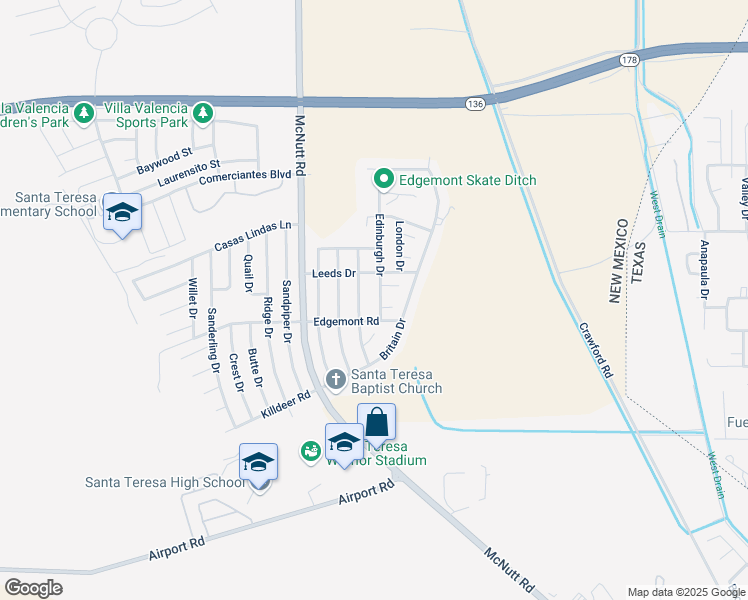 map of restaurants, bars, coffee shops, grocery stores, and more near 5700 Wales Drive in Santa Teresa