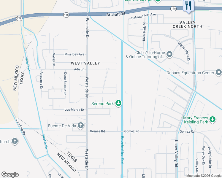 map of restaurants, bars, coffee shops, grocery stores, and more near 5892 Westside Drive in El Paso