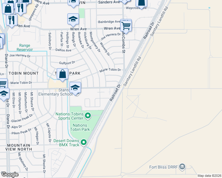map of restaurants, bars, coffee shops, grocery stores, and more near 5703 Hondo Pass Drive in El Paso