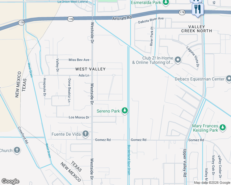 map of restaurants, bars, coffee shops, grocery stores, and more near 5892 Westside Drive in El Paso