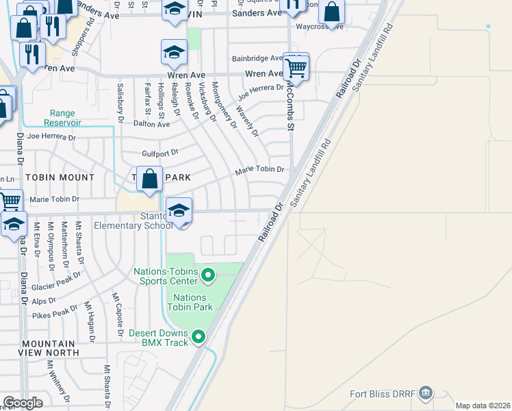 map of restaurants, bars, coffee shops, grocery stores, and more near 5703 Hondo Pass Drive in El Paso