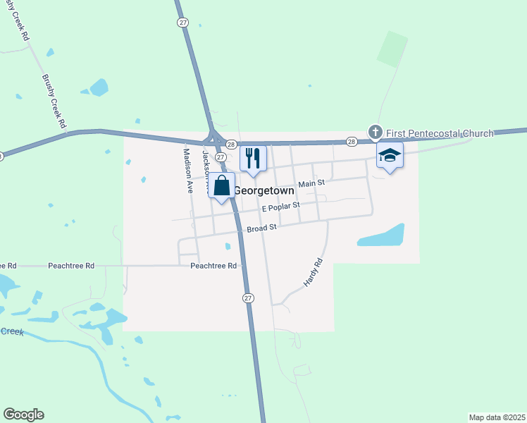 map of restaurants, bars, coffee shops, grocery stores, and more near 1164 Railroad Avenue in Georgetown