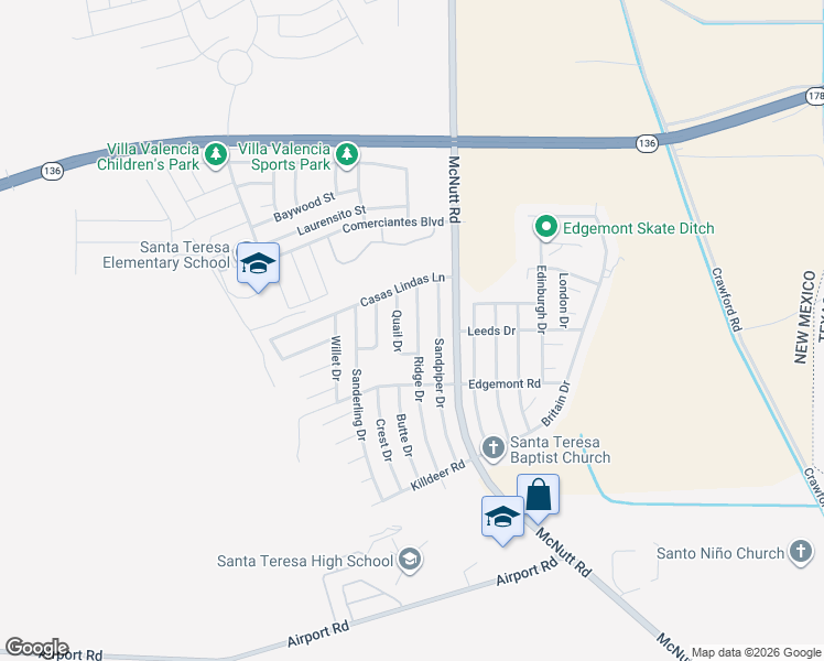 map of restaurants, bars, coffee shops, grocery stores, and more near 5823 Ridge Drive in Santa Teresa