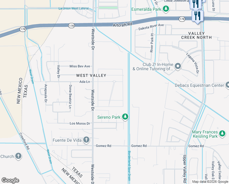 map of restaurants, bars, coffee shops, grocery stores, and more near 5892 Westside Drive in El Paso