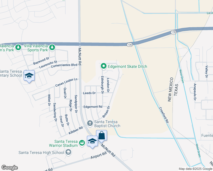 map of restaurants, bars, coffee shops, grocery stores, and more near 5809 London Drive in Santa Teresa