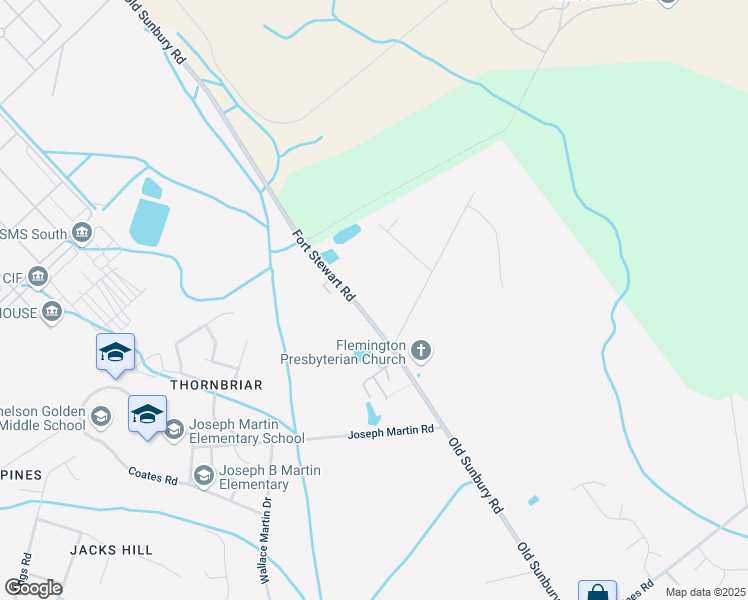 map of restaurants, bars, coffee shops, grocery stores, and more near Fort Stewart Road in Hinesville