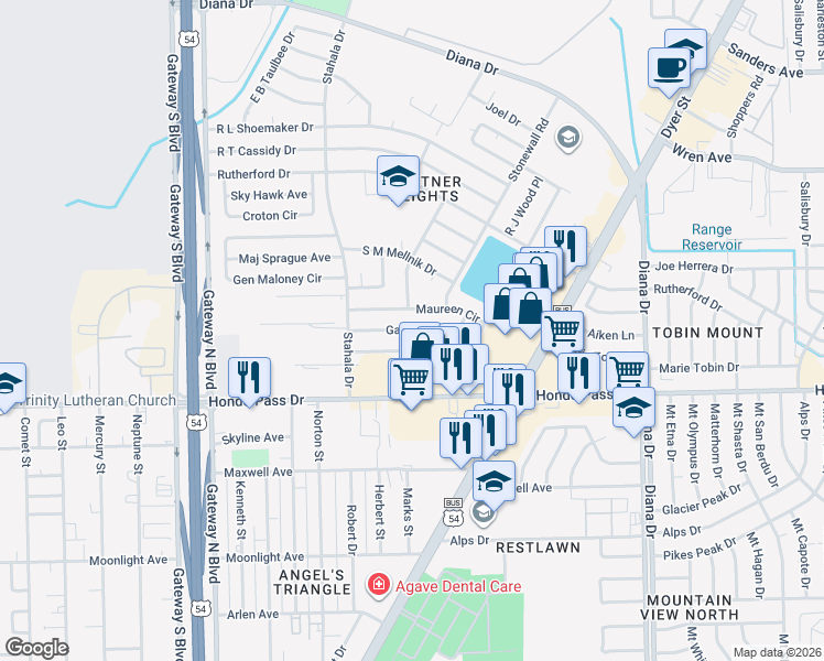 map of restaurants, bars, coffee shops, grocery stores, and more near 1700 Bismark Place in El Paso