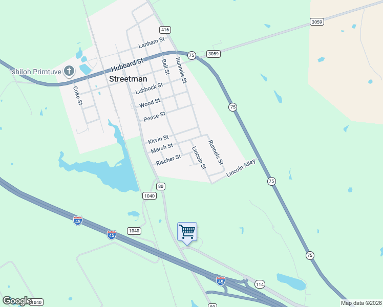 map of restaurants, bars, coffee shops, grocery stores, and more near 504 Rischer Street in Streetman