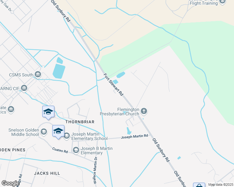 map of restaurants, bars, coffee shops, grocery stores, and more near 1200 Old Sunbury Road in Hinesville