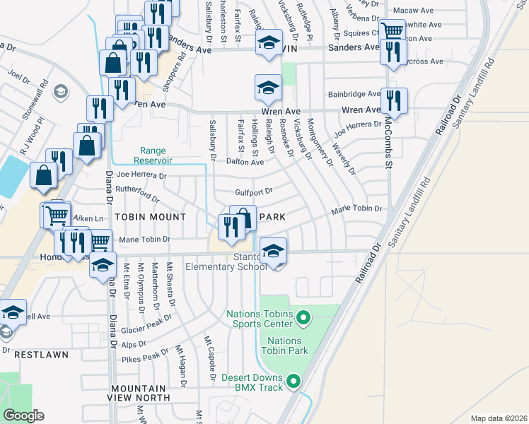 map of restaurants, bars, coffee shops, grocery stores, and more near 5317 Raymond Telles Drive in El Paso