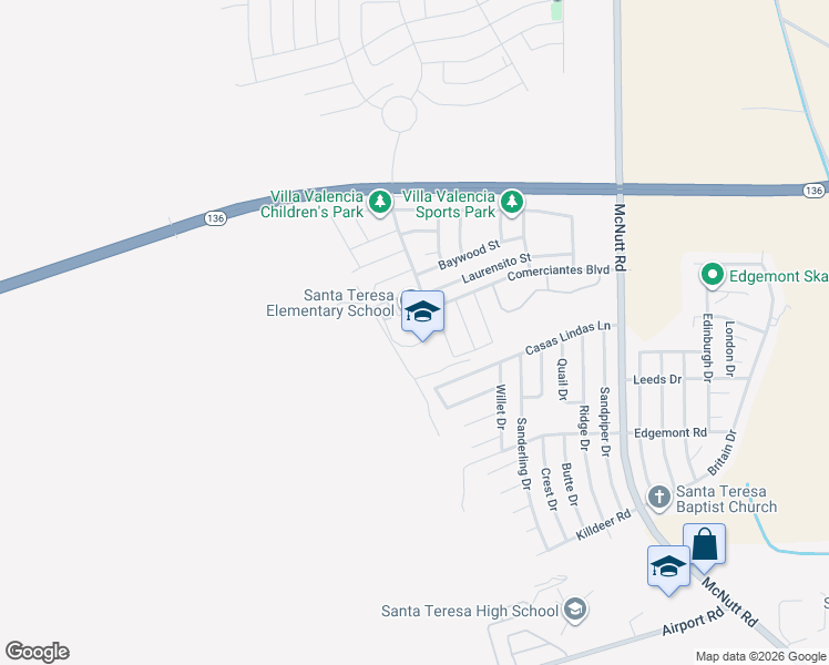 map of restaurants, bars, coffee shops, grocery stores, and more near 201 Comerciantes Boulevard in Santa Teresa