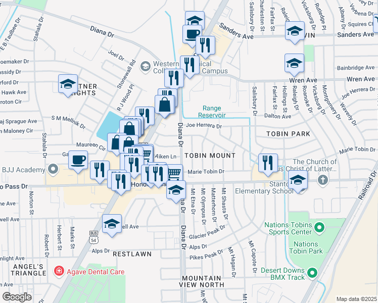 map of restaurants, bars, coffee shops, grocery stores, and more near 9139 Mount Etna Drive in El Paso