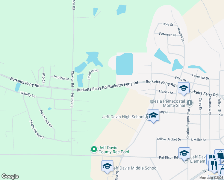 map of restaurants, bars, coffee shops, grocery stores, and more near 201 Burketts Ferry Road in Hazlehurst