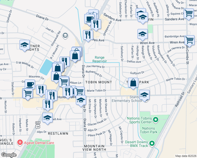 map of restaurants, bars, coffee shops, grocery stores, and more near 9131 Matterhorn Drive in El Paso