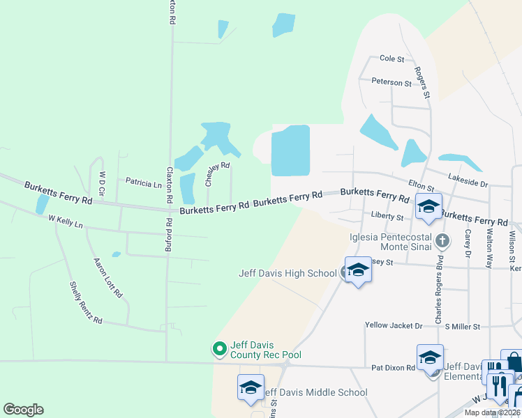 map of restaurants, bars, coffee shops, grocery stores, and more near 201 Burketts Ferry Road in Hazlehurst