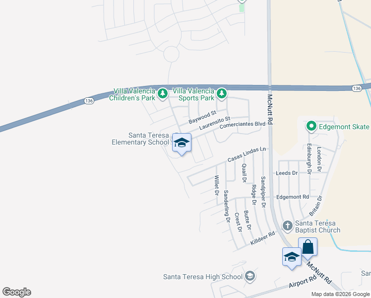 map of restaurants, bars, coffee shops, grocery stores, and more near 201 Comerciantes Boulevard in Santa Teresa