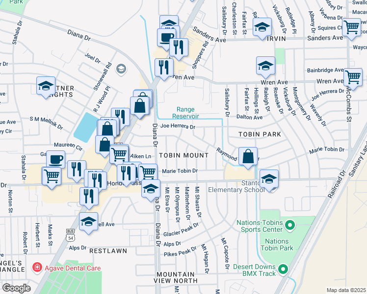 map of restaurants, bars, coffee shops, grocery stores, and more near 9131 Matterhorn Drive in El Paso