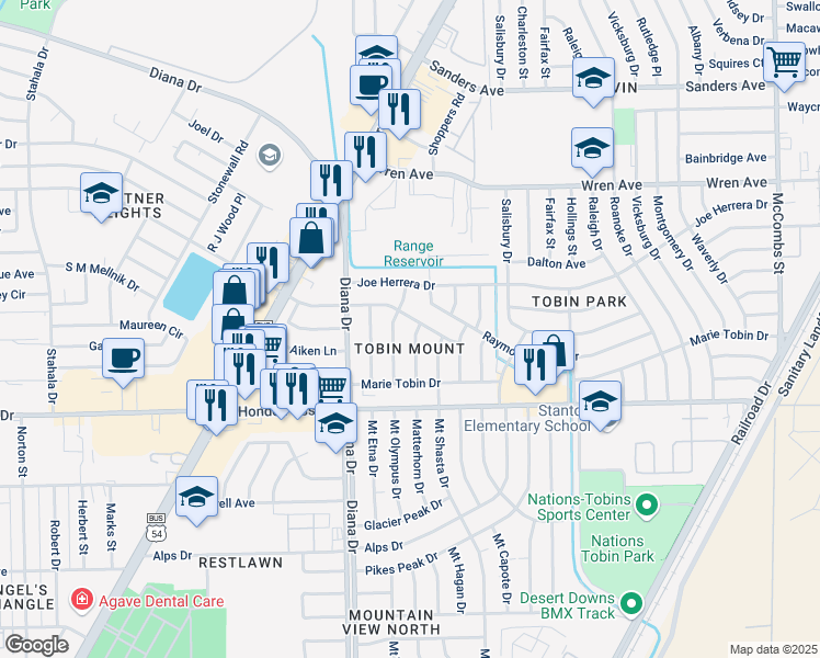 map of restaurants, bars, coffee shops, grocery stores, and more near 9131 Matterhorn Drive in El Paso