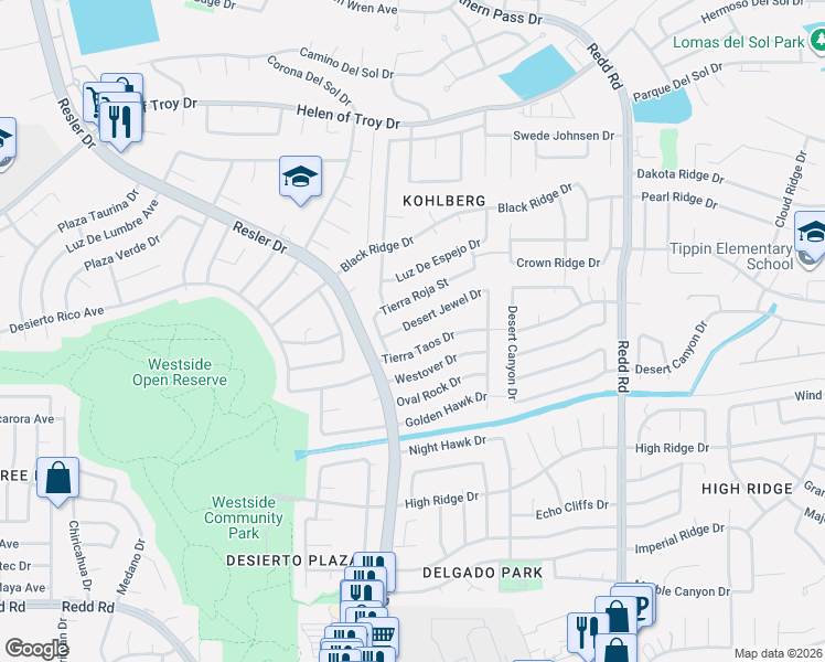 map of restaurants, bars, coffee shops, grocery stores, and more near 7217 Tierra Taos Drive in El Paso