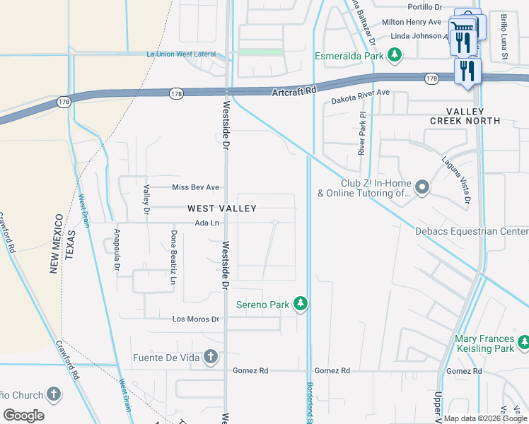 map of restaurants, bars, coffee shops, grocery stores, and more near 6045-6099 Westside Drive in El Paso