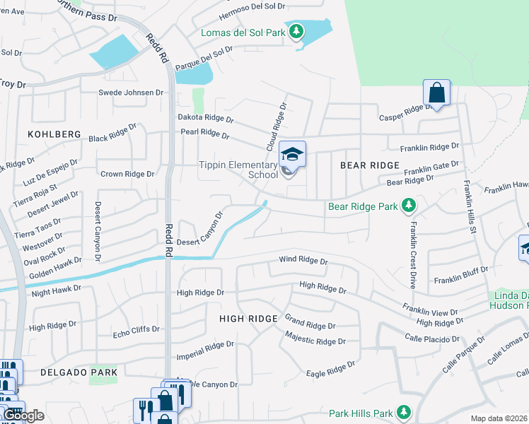 map of restaurants, bars, coffee shops, grocery stores, and more near 6677 Contessa Ridge in El Paso