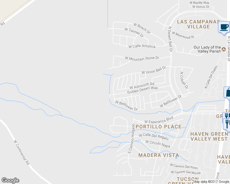 map of restaurants, bars, coffee shops, grocery stores, and more near 172 North Running Spring Drive in Green Valley
