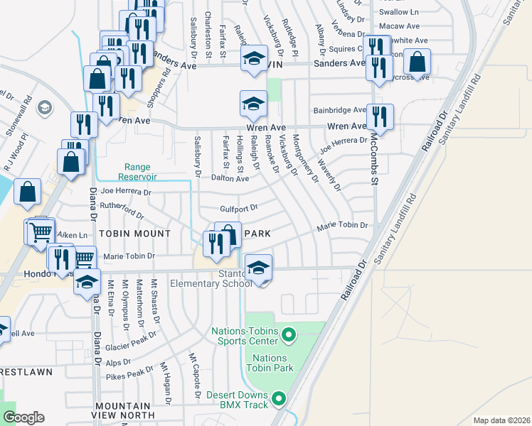 map of restaurants, bars, coffee shops, grocery stores, and more near 5413 Gulfport Drive in El Paso