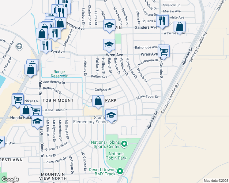 map of restaurants, bars, coffee shops, grocery stores, and more near 5413 Gulfport Drive in El Paso