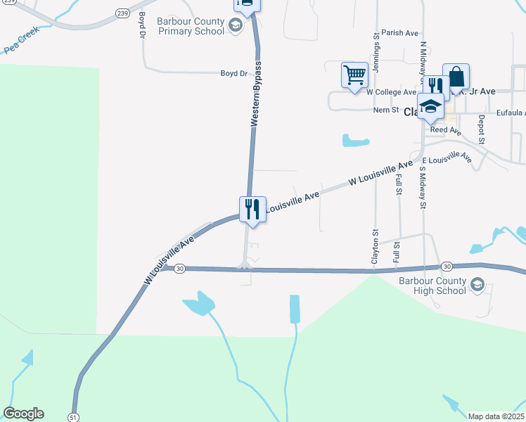 map of restaurants, bars, coffee shops, grocery stores, and more near West Louisville Avenue in Clayton