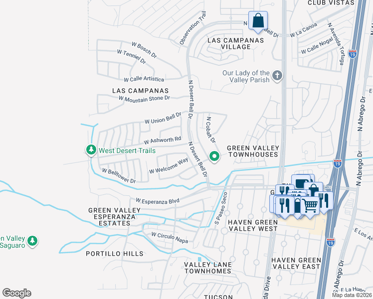 map of restaurants, bars, coffee shops, grocery stores, and more near 825 Golden Desert Way in Green Valley