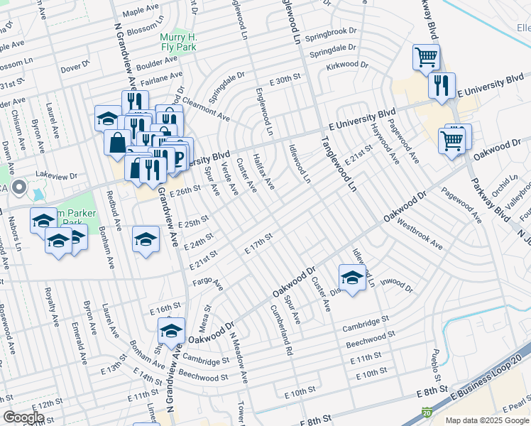 map of restaurants, bars, coffee shops, grocery stores, and more near 2617 E 21st St in Odessa