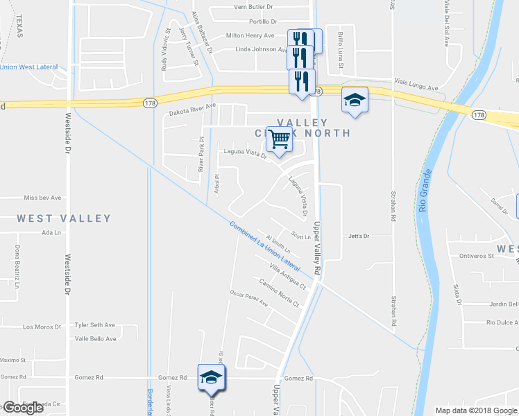 map of restaurants, bars, coffee shops, grocery stores, and more near 541 Via De Los Arboles in El Paso