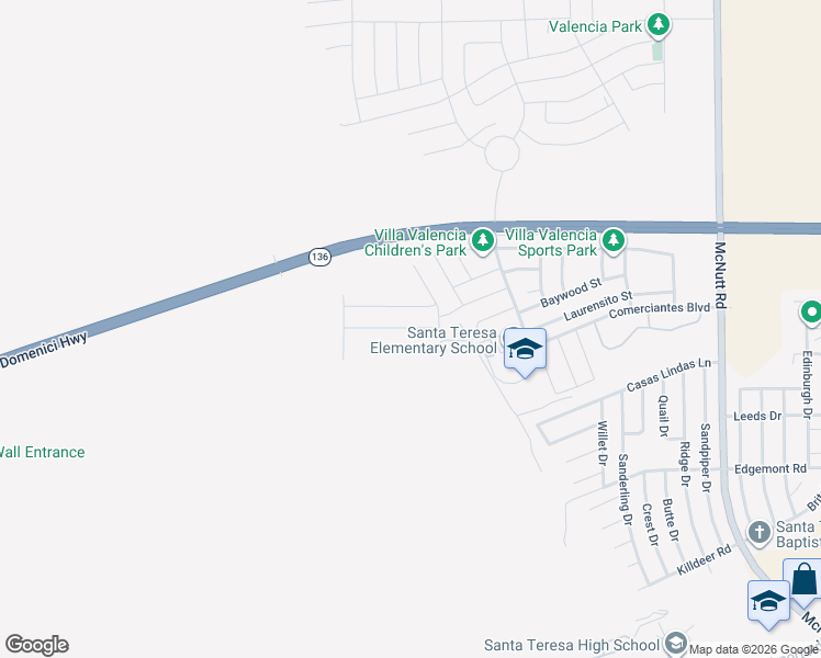 map of restaurants, bars, coffee shops, grocery stores, and more near 5955 Megan Street in Santa Teresa