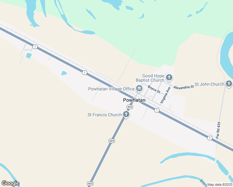 map of restaurants, bars, coffee shops, grocery stores, and more near in Powhatan