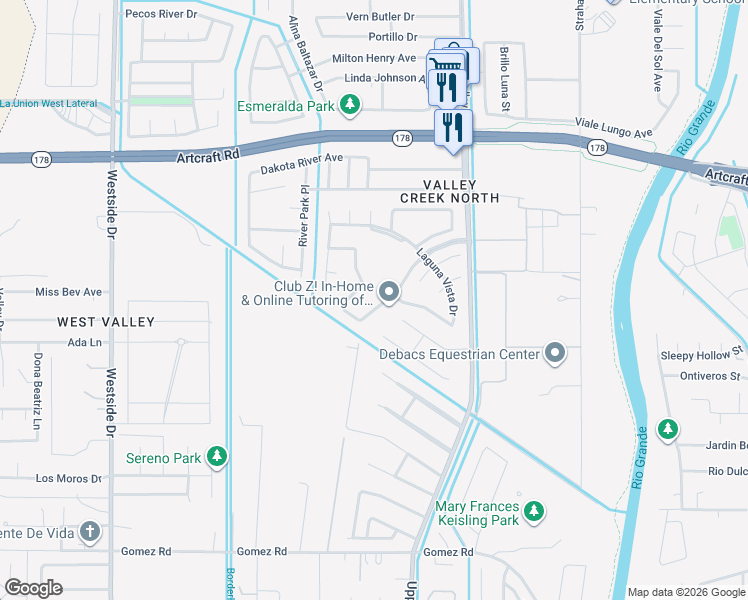map of restaurants, bars, coffee shops, grocery stores, and more near 536 Via De Los Arboles in El Paso