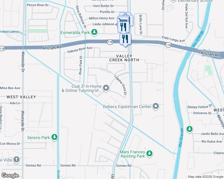 map of restaurants, bars, coffee shops, grocery stores, and more near 6023 Laguna Vista Drive in El Paso
