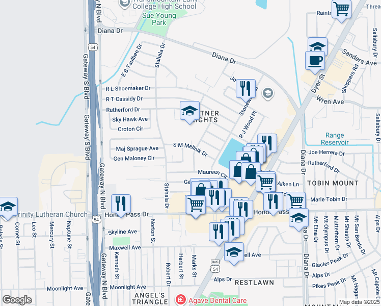 map of restaurants, bars, coffee shops, grocery stores, and more near 9201 Omar Bradley Drive in El Paso