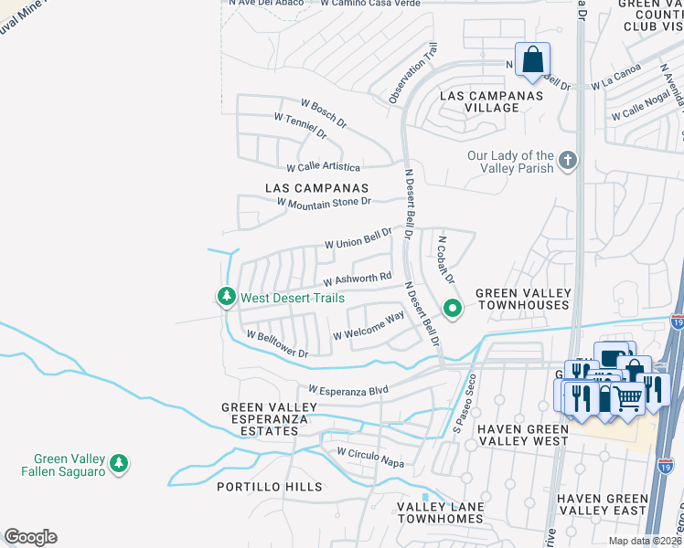 map of restaurants, bars, coffee shops, grocery stores, and more near 929 West Ashworth Road in Green Valley