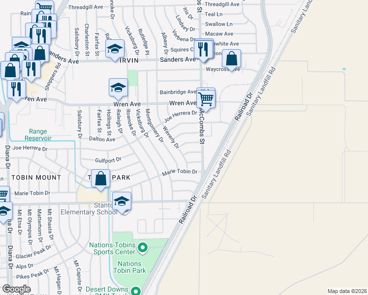 map of restaurants, bars, coffee shops, grocery stores, and more near 9210 Montgomery Drive in El Paso