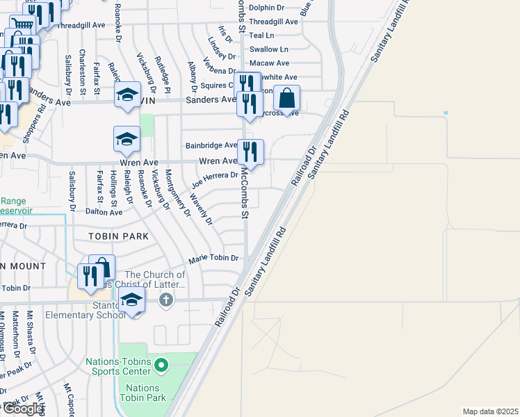 map of restaurants, bars, coffee shops, grocery stores, and more near 9285 Railroad Drive in El Paso